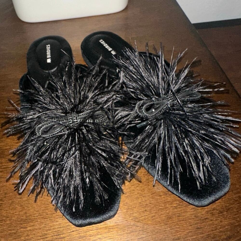 Birdies Elegant Black Ostrich Feathered Mule 6.5‎ - Picture 3 of 6